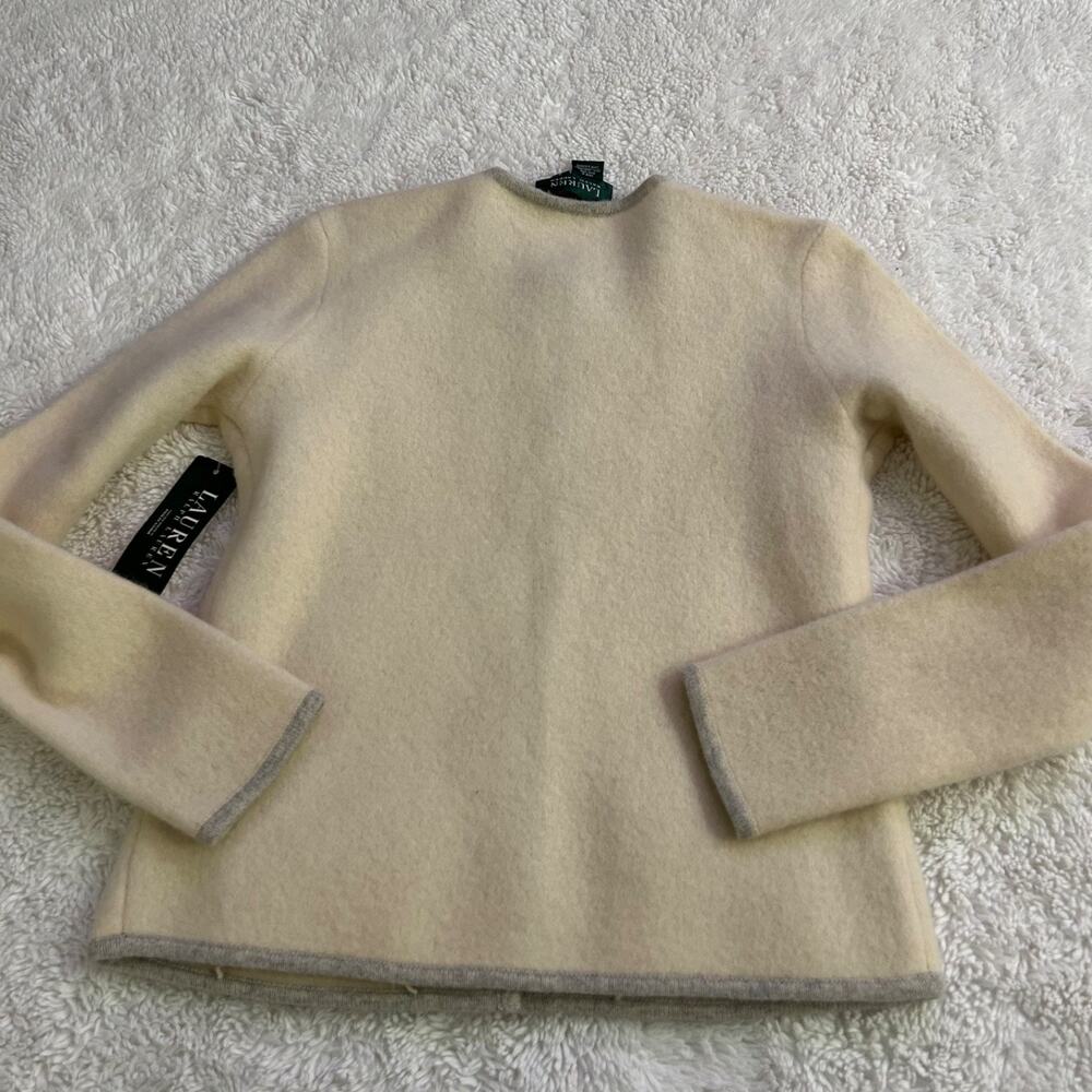 NWT Lauren Ralph Lauren Cream Lambs Wool Metallic Cardigan Preppy Designer Sz S - Picture 2 of 5